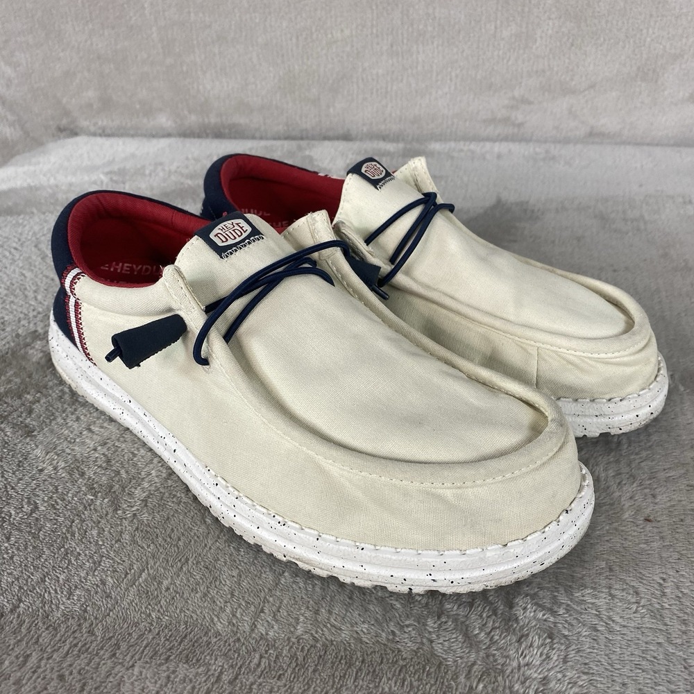 Hey Dude Wally Funk Americana Mens Loafer Slip On Size 10 White Slip On Shoes